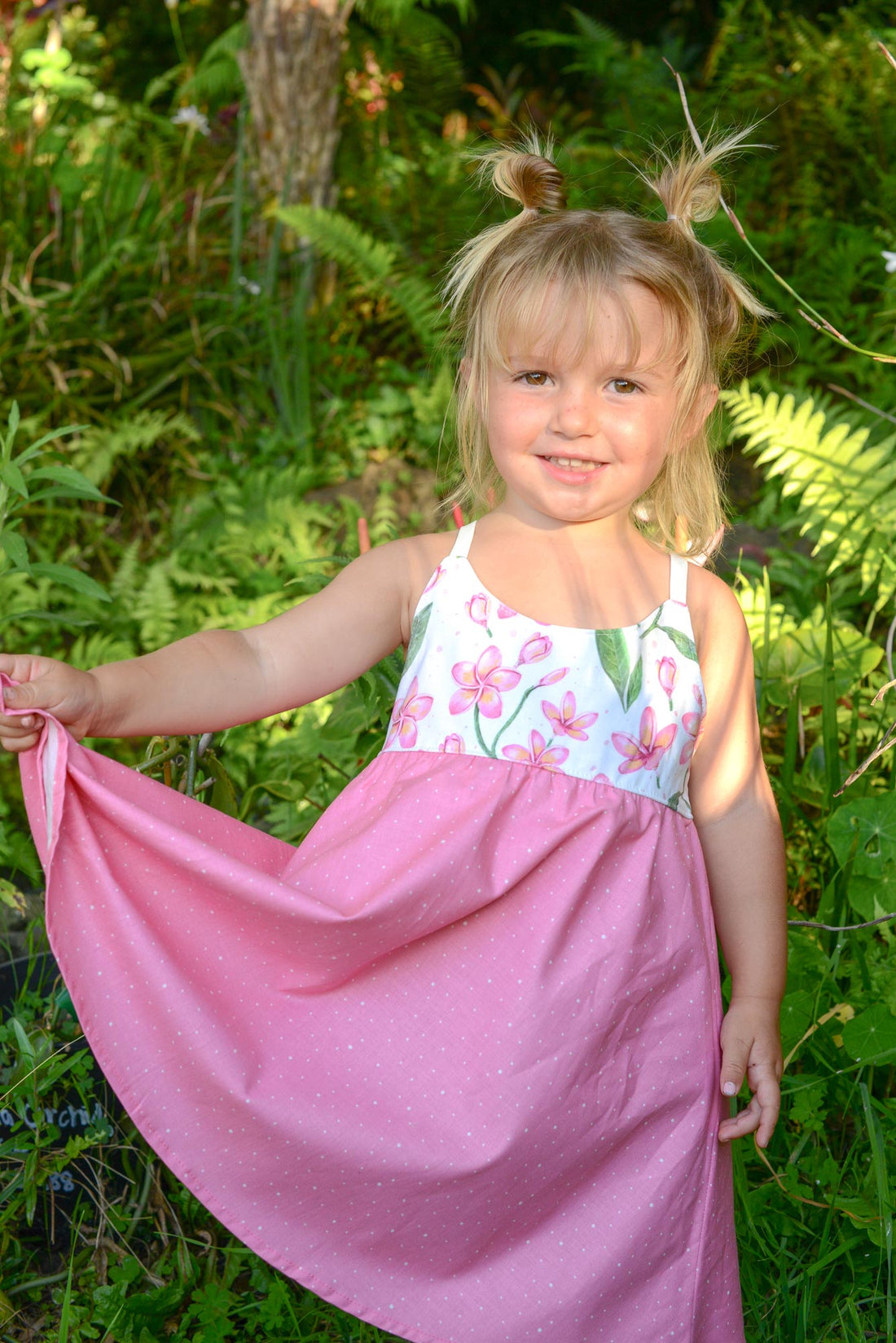 Handmade Hawaiian Girls Twirl Dress -  Plumeria Print