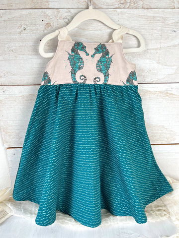 Limited Edition  Dress - Seahorse Twirl Dress -  Made in Hawaii USA - Sizes 3/4 yr and 5/6 yr.