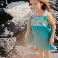 Ocean Print Lace Strap Dress with Fringe Trim. - Summer Dress  Made in Hawaii USA