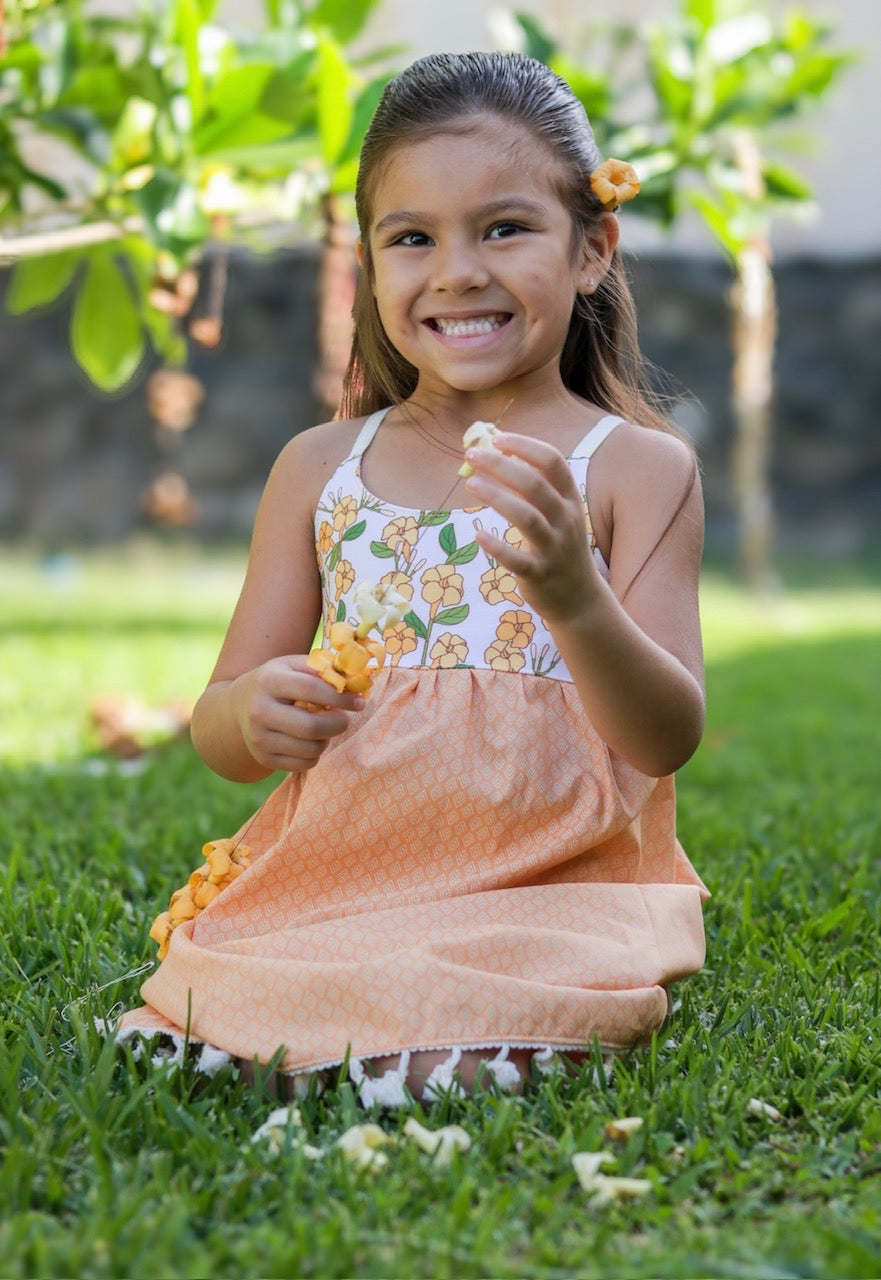 white christmas dresses Handmade Girls' Puakenikeni Dress with Fringe
