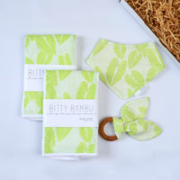 Hawaiian Baby Gift Set | Kalo (Taro) Baby Bib, Teething Ring & Burp Cloth Set | Neutral Baby Shower Gift | Handmade in Maui Hawaii