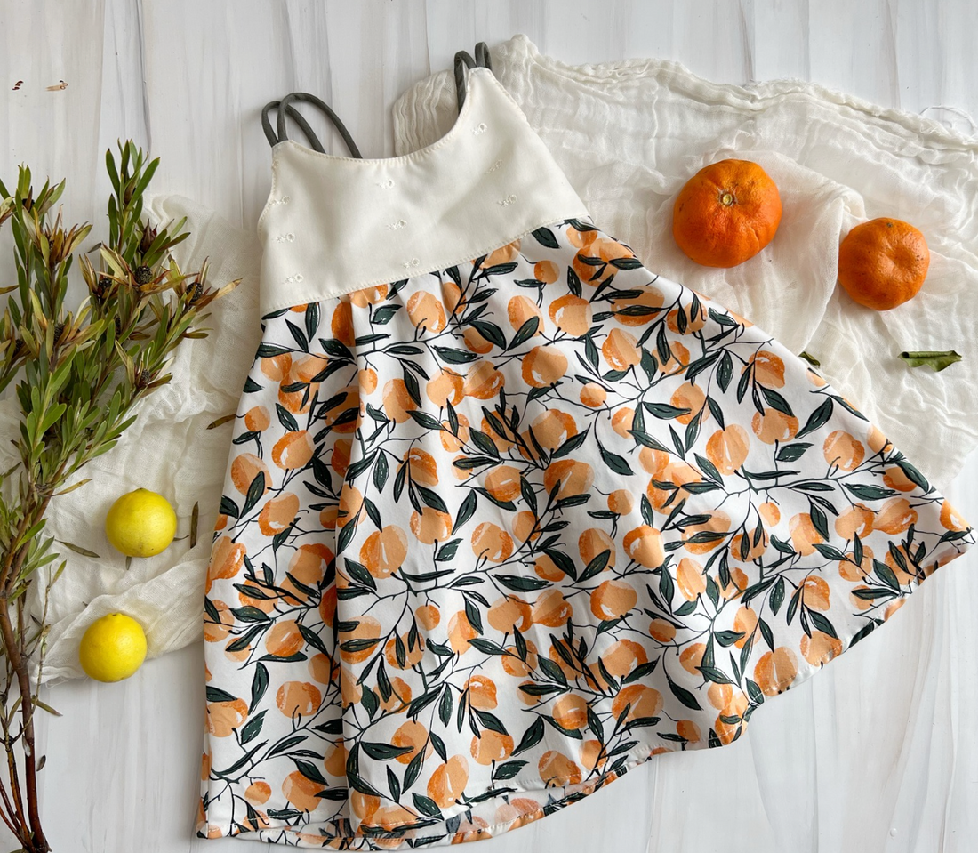 CLEARANCE - Eyelet and Citrus Print Twily Dress - Size 2/3 yr. and 5/6 yr. Only