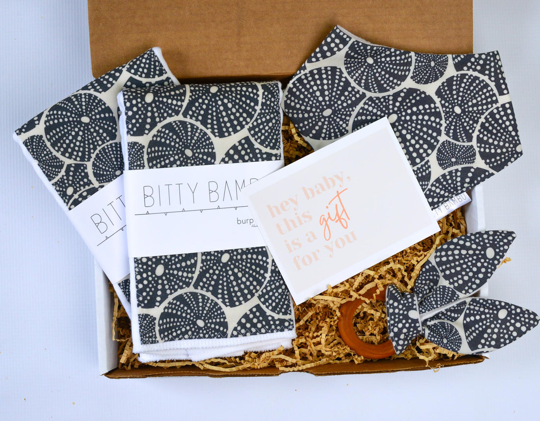 Sea Urchin Baby Gift Set | Hawaiian Baby Shower Gift | Burp Cloths, Bib & Teether | Handmade in Maui