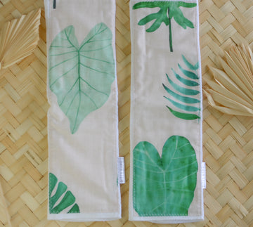 SALE - Baby Burp Cloth Set of TWO  - Layette Gift- 'Watercolor Leaves' - Made in Maui, Hawaii USA