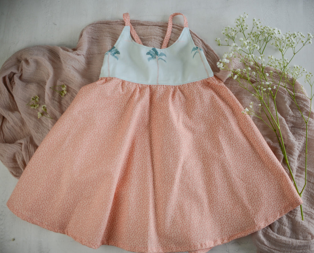 SALE | Handmade Girls' Palm Trees Dress with Twirly Skirt | Toddler & Baby Girl Dress | 100% Cotton | Made in Hawaii