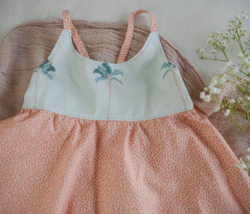 SALE | Handmade Girls' Palm Trees Dress with Twirly Skirt | Toddler & Baby Girl Dress | 100% Cotton | Made in Hawaii
