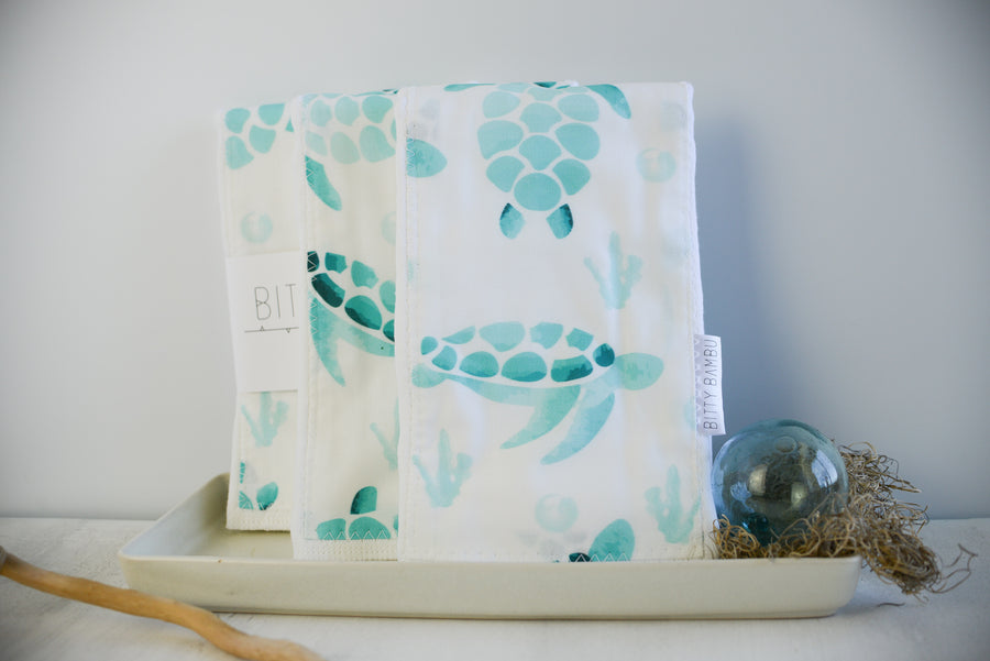 Turtle Baby Burp Cloth - Baby Boy or Girl Gift - Ocean Theme Nursery Gift - Nautical Layette Gift- Made in Maui, Hawaii USA