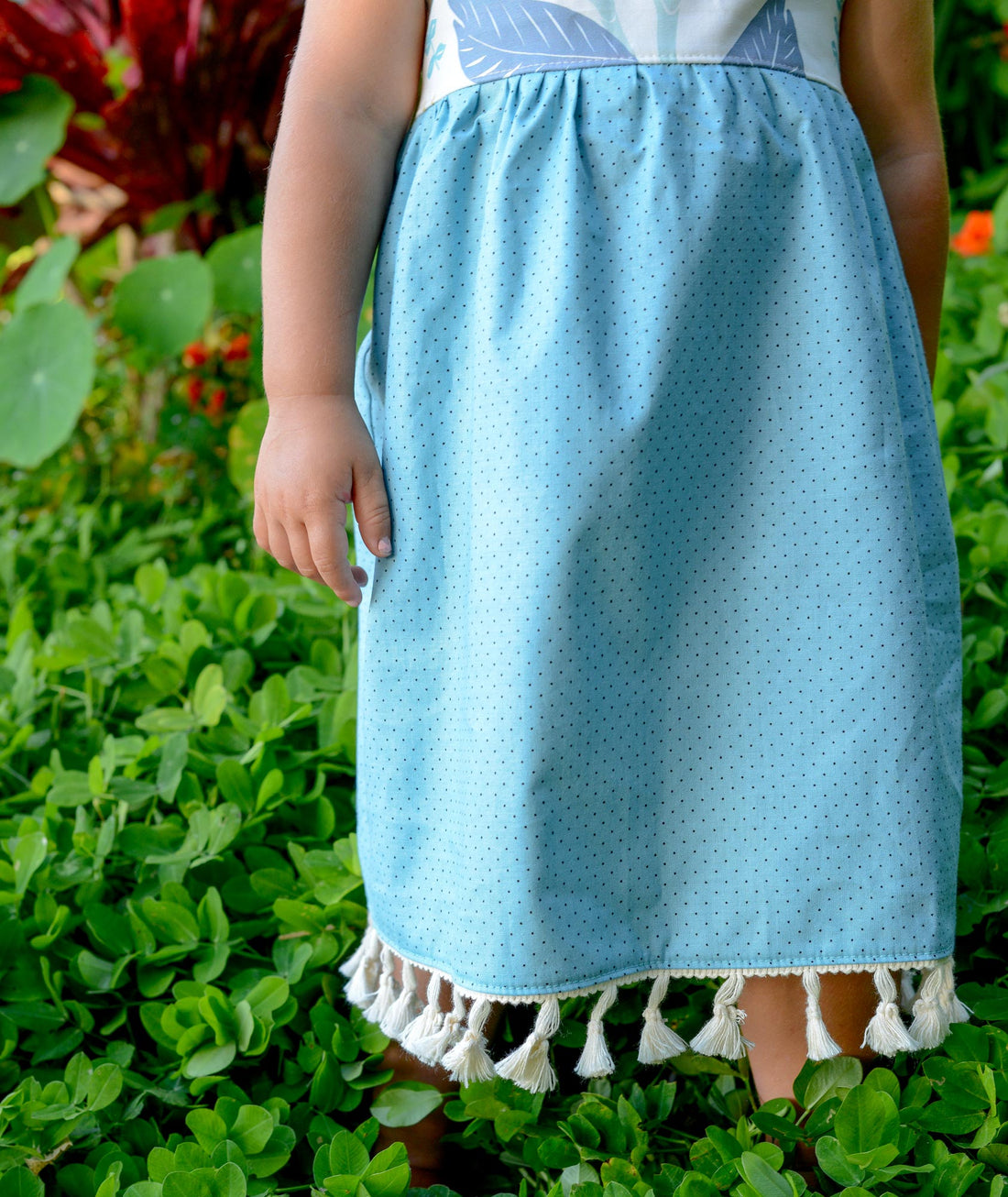 Girls Bird of Paradise Dress - Handmade Hawaiian Cotton Sundress with Fringe Trim