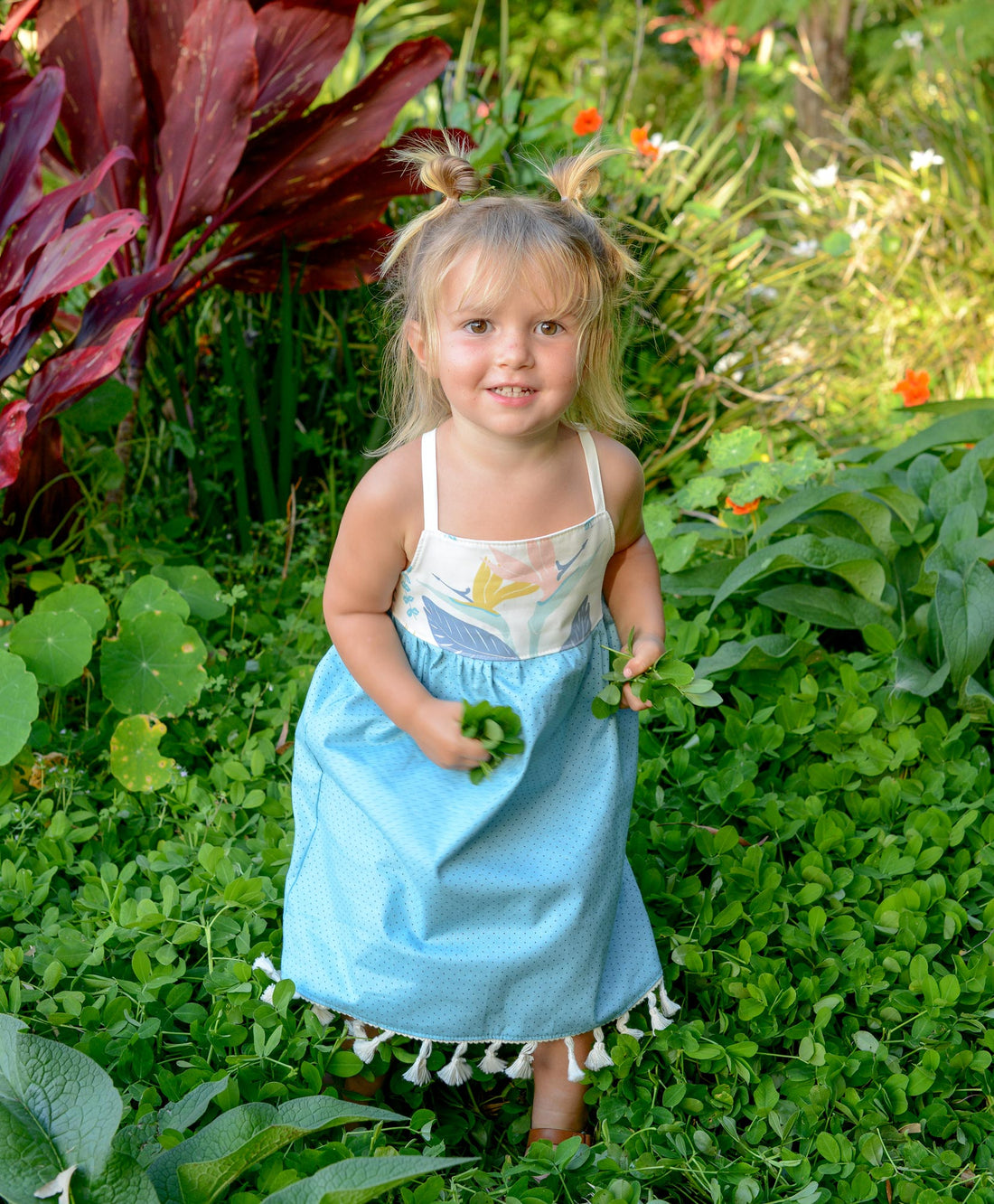 Girls Bird of Paradise Dress - Handmade Hawaiian Cotton Sundress with Fringe Trim