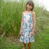 Handmade Girls' 'Jade Pua' Dress | Mu'u House Collab | Adjustable Tie Straps & Ruffled Hem | 100% Cotton Poplin | Made in Maui, Hawaii