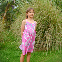 Girls Dress in Pink Orchid - Mu'u House x Bitty Bambu Collaboration Dress - Made on Maui, Hawaii