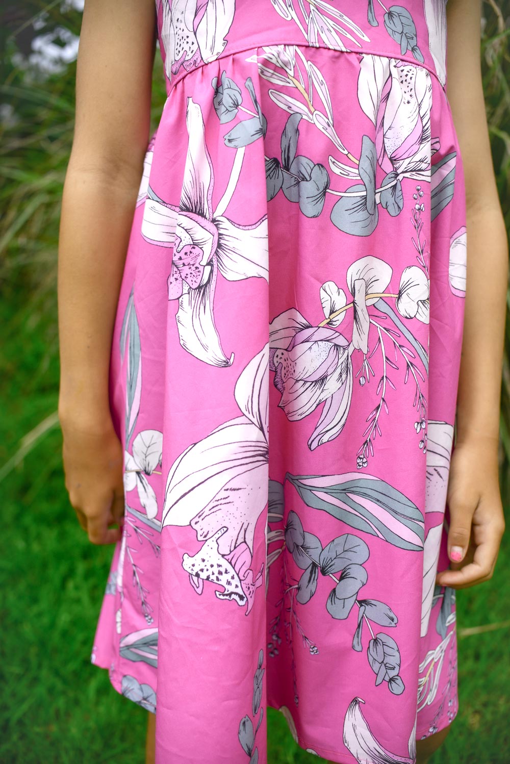 Girls Dress in Pink Orchid - Mu'u House x Bitty Bambu Collaboration Dress - Made on Maui, Hawaii