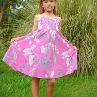 Girls Dress in Pink Orchid - Mu'u House x Bitty Bambu Collaboration Dress - Made on Maui, Hawaii