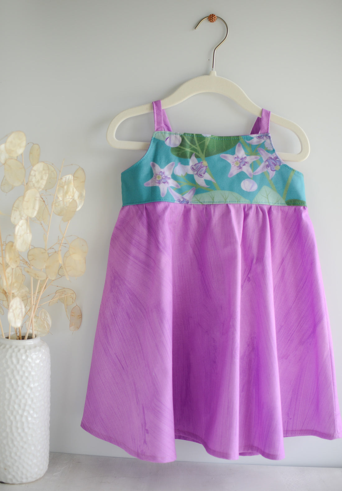 Handmade Girls' Crown Flower Dress | Adjustable Tie-Back Straps & Twirling Skirt | Made in Maui, Hawaii