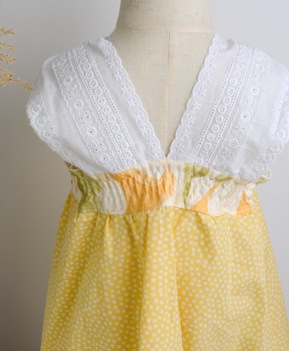 SAMPLE SALE DRESS - Angel's Trumpet in Yellow Twirly Dress with Lace Straps