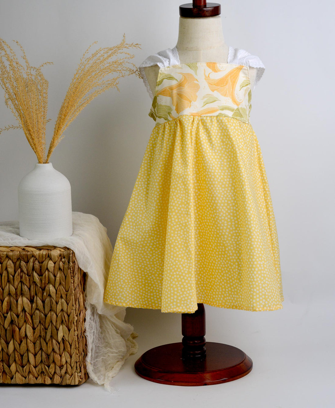 SAMPLE SALE DRESS - Angel's Trumpet in Yellow Twirly Dress with Lace Straps