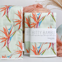 Hawaii Baby Gift, Bird of Paradise Print Baby Shower Gift, Tropical Burp Cloth Set, Handmade in Maui