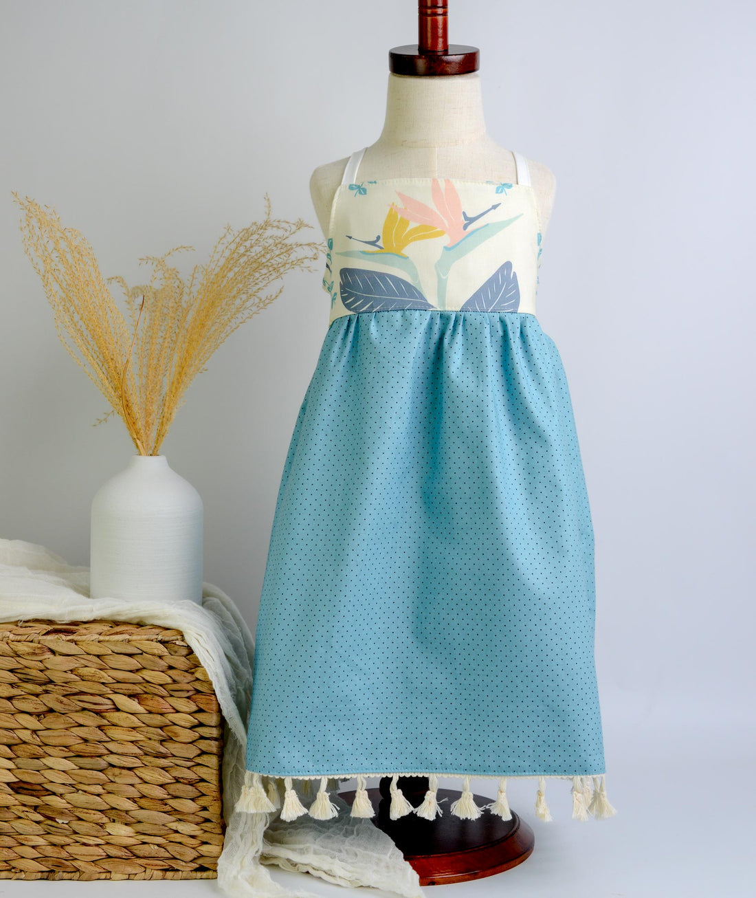 Girls Bird of Paradise Dress - Handmade Hawaiian Cotton Sundress with Fringe Trim