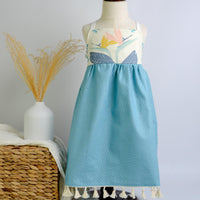 Girls Bird of Paradise Dress - Handmade Hawaiian Cotton Sundress with Fringe Trim
