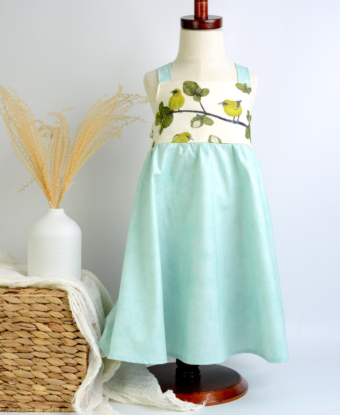Girls Twirl Dress - ʻAmakihi Bird Dress - Handmade Hawaiian Cotton Dress - Toddler & Baby Girls Dress