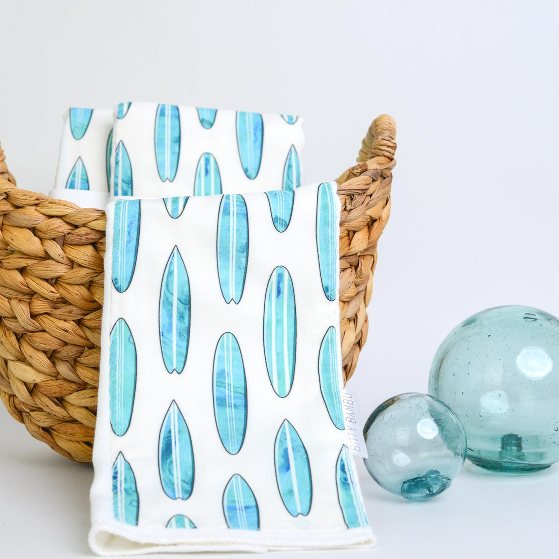 Hawaii Baby Gift, Surfboards Print Baby Shower Gift, Nautical Burp Cloth Set, Handmade in Maui