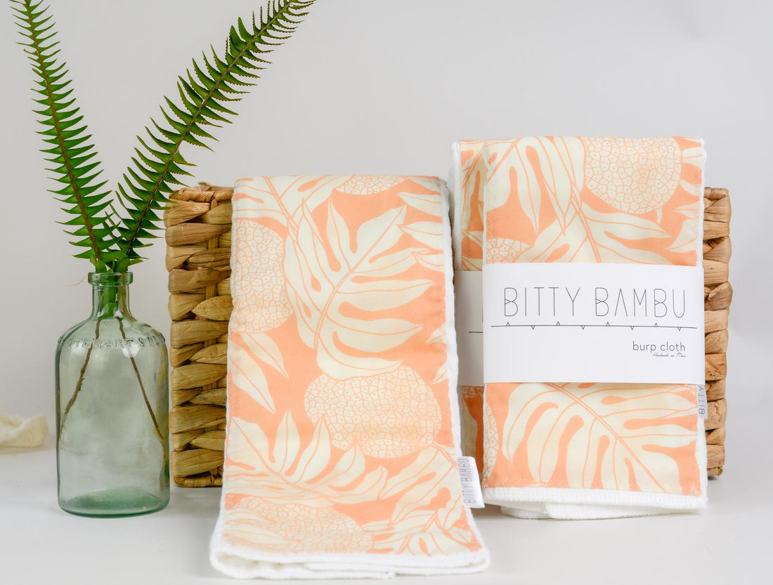 ʻUlu Breadfruit Baby Burp Cloth - Peach | Bitty Bambu