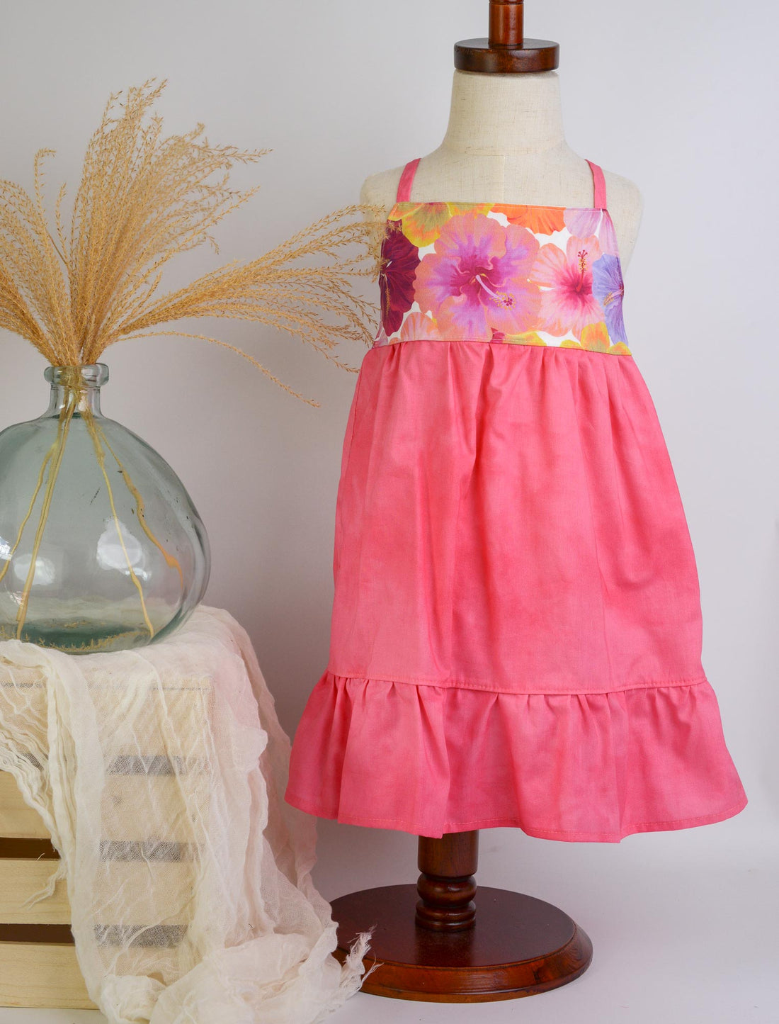 Girls Dress - Bright Multi Colored Hibiscus Print - Toddler Dress