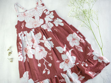 Handmade Girls' Hau Flower Dress | Mu'u House Collab |  Soft 100% Cotton Double Gauze | Shirred Back | Made in Maui, Hawaii