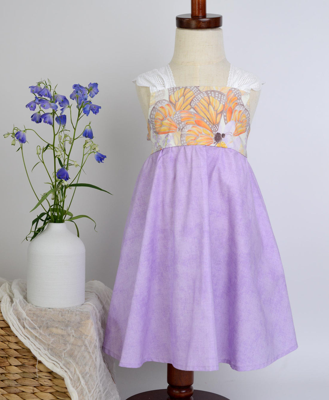 Girls Dress -  Monarch Butterfly Print with Lace and Twirly Purple Skirt - Baby, Toddler or Kids Dress  -  Handmade in Maui, Hawaii (Copy)