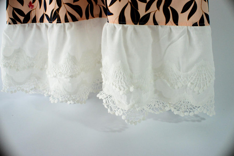 Handmade Girls' Butterfly and Lace Dress | 100% Cotton | Shirred Back and Lace Trimmed| Made in Maui, Hawaii