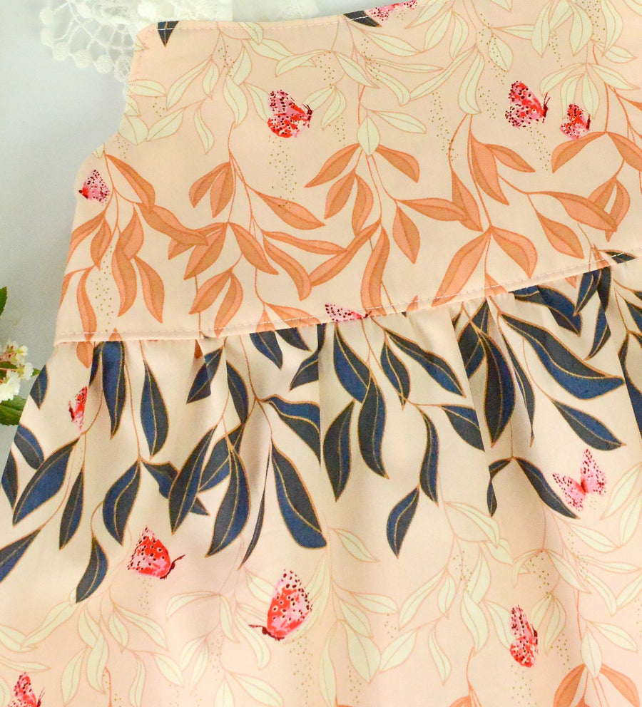 Handmade Girls' Butterfly and Lace Dress | 100% Cotton | Shirred Back and Lace Trimmed| Made in Maui, Hawaii