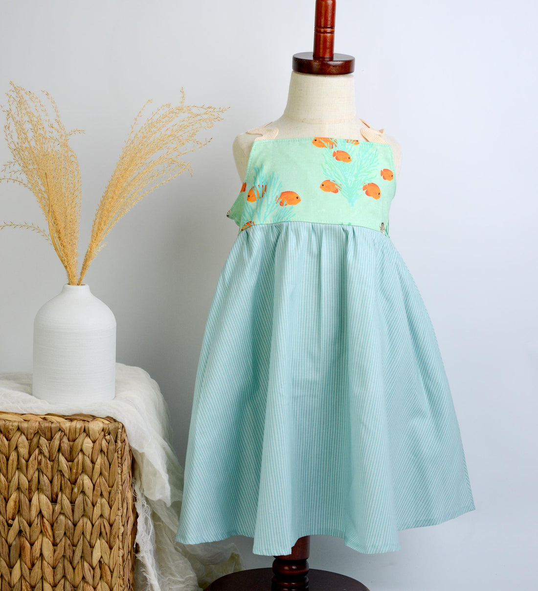 SAMPLE SALE DRESS - Fish Print Twirly Dress with Ric Rak Straps