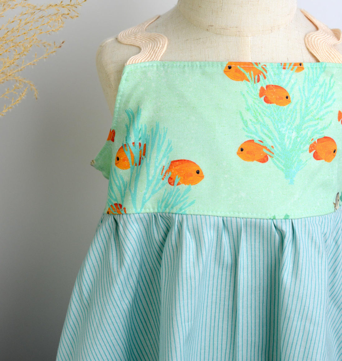 SAMPLE SALE DRESS - Fish Print Twirly Dress with Ric Rak Straps