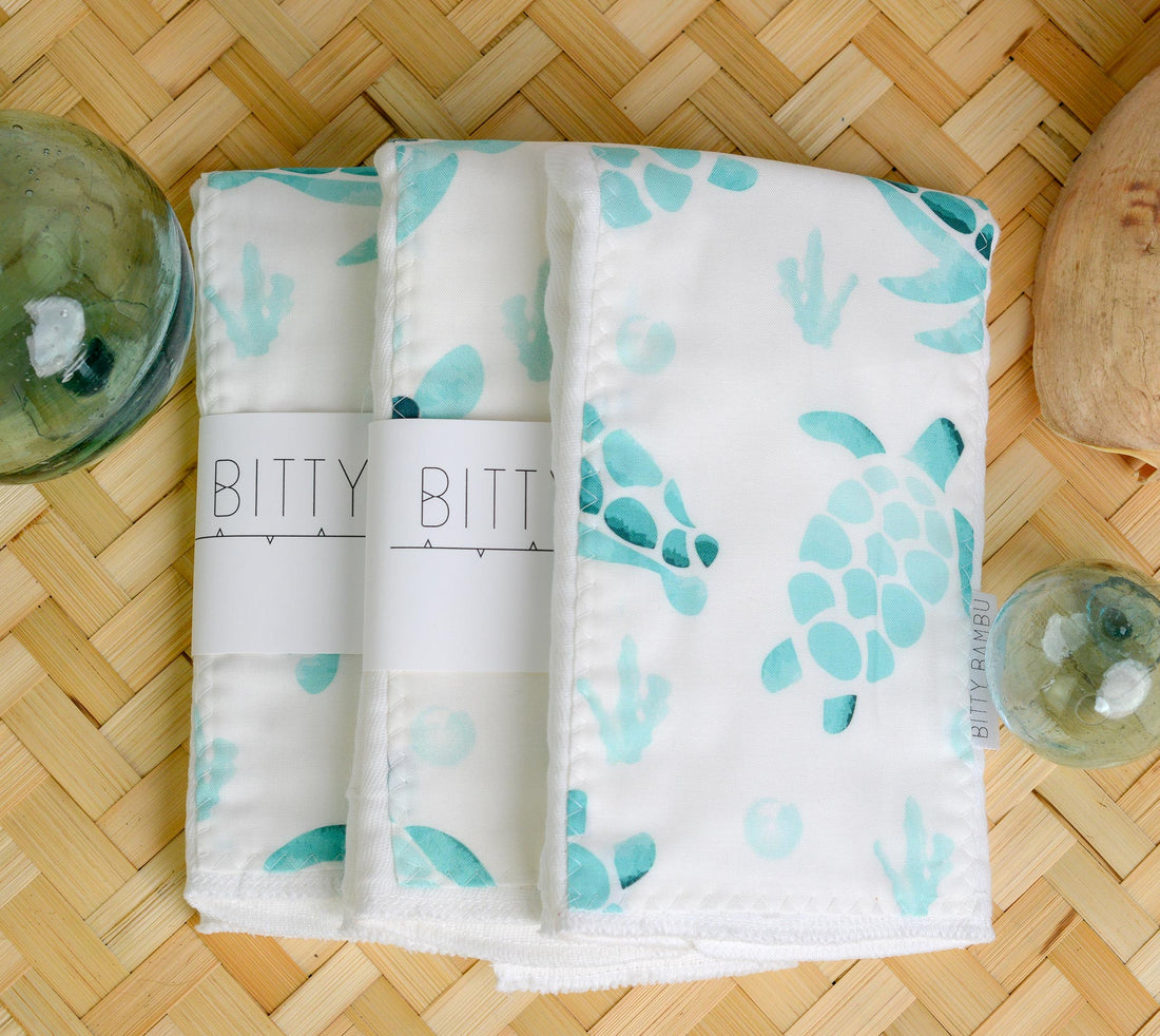 Hawaii Baby Gift,  Honu / Sea Turles Baby Shower Gift, Nautical Burp Cloth Set, Handmade in Maui