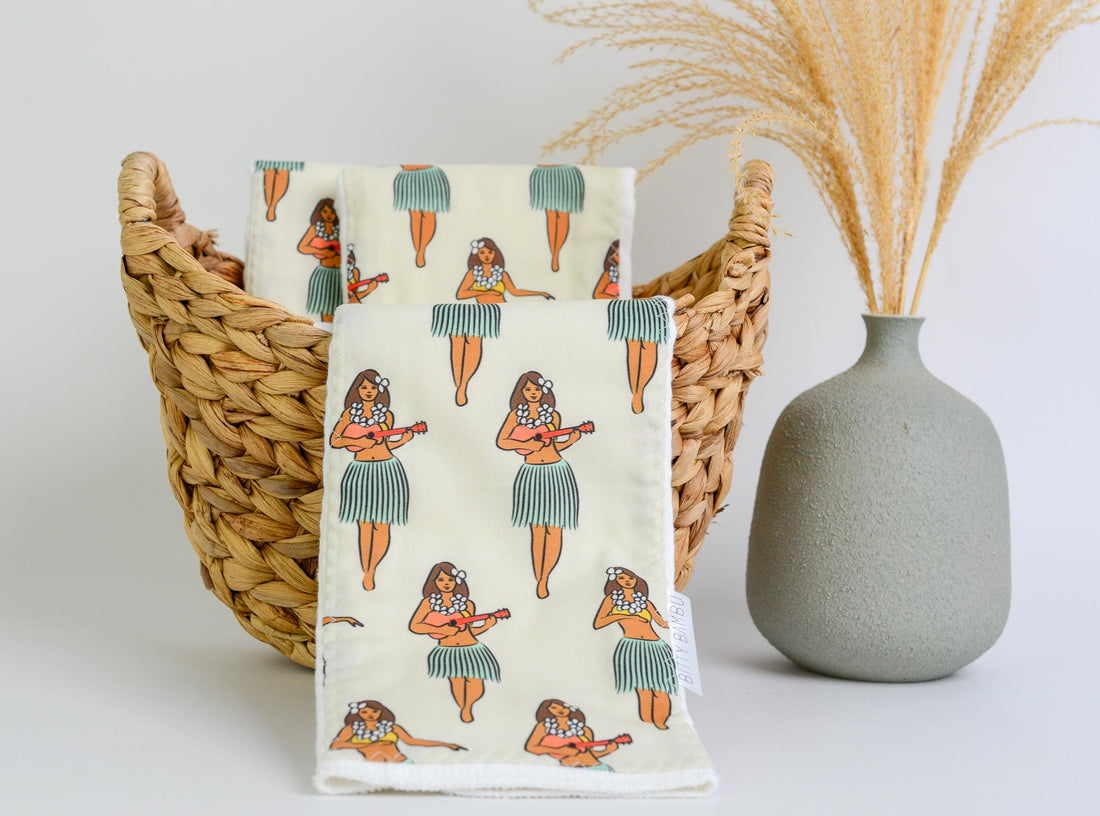 Hawaii Baby Gift, Hula Girls Baby Shower Gift, Burp Cloth Set, Handmade in Maui