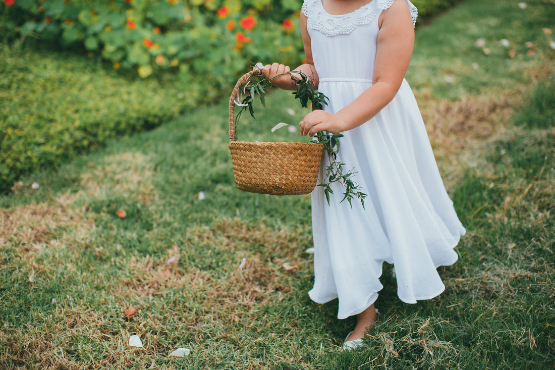 Flower Girl | Photoshoot Dress Boho, Simple Flower Girl Dress, White Lace Timeless, Junior Bridesmaid - Communion dress - Made in USA