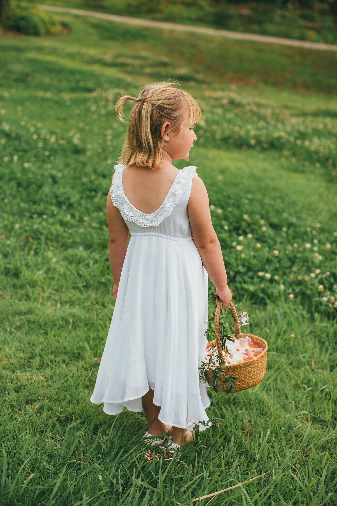 Flower Girl | Photoshoot Dress Boho, Simple Flower Girl Dress, White Lace Timeless, Junior Bridesmaid - Communion dress - Made in USA