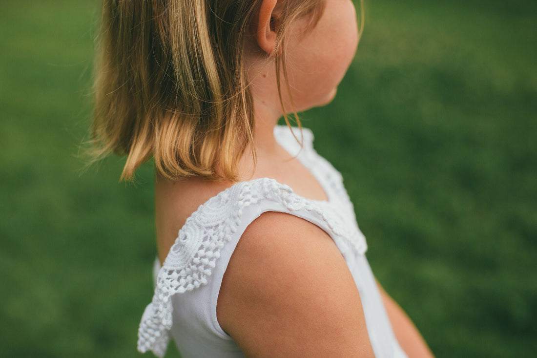 Flower Girl | Photoshoot Dress Boho, Simple Flower Girl Dress, White Lace Timeless, Junior Bridesmaid - Communion dress - Made in USA