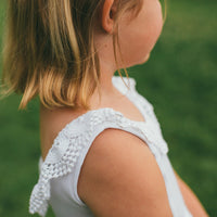 Flower Girl | Photoshoot Dress Boho, Simple Flower Girl Dress, White Lace Timeless, Junior Bridesmaid - Communion dress - Made in USA