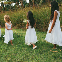 Flower Girl | Photoshoot Dress Boho, Simple Flower Girl Dress, White Lace Timeless, Junior Bridesmaid - Communion dress - Made in USA