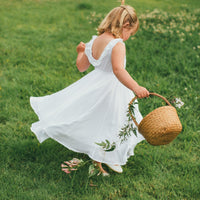 Flower Girl | Photoshoot Dress Boho, Simple Flower Girl Dress, White Lace Timeless, Junior Bridesmaid - Communion dress - Made in USA