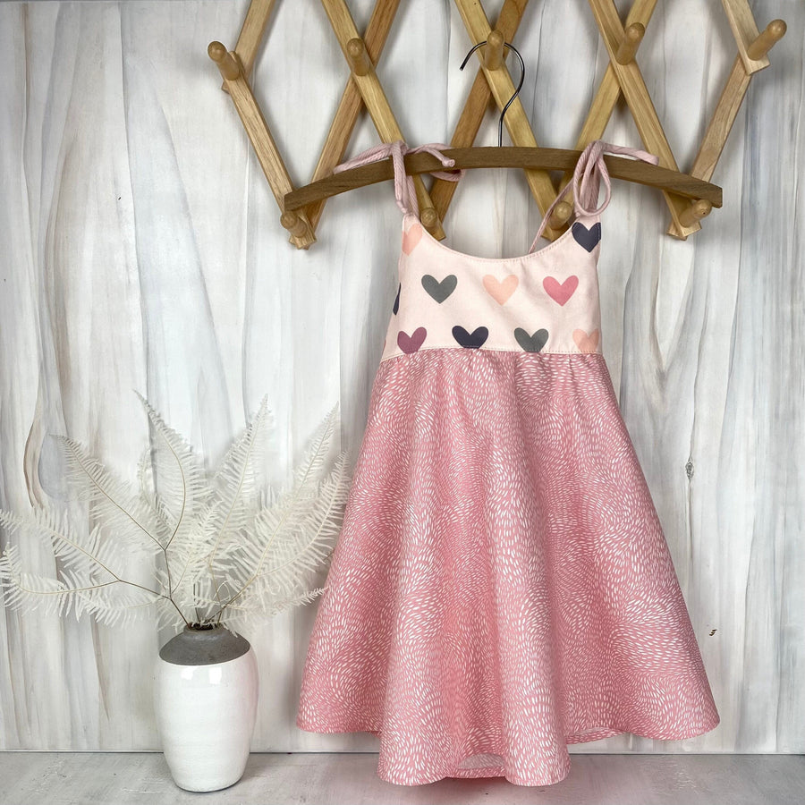 SALE - Girls Twirl Dress - Heart Print Pink Girls Dress - Baby, Toddler Youth Girls Dress - Made on Maui, Hawaii