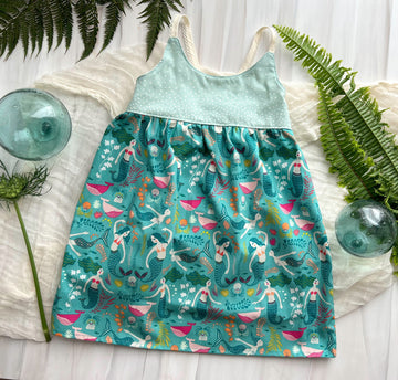 SALE - Mermaid Themed Print Girls Dress - Girls Dress for Toddler, Youth - Made in Maui, Hawaii USA