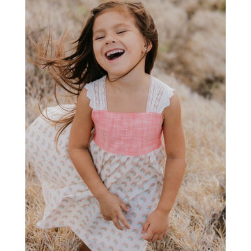 Handmade Girls' Rainbow Twirl Dress with Lace Straps | Fully Lined & Shirred Back | Made in Hawaii