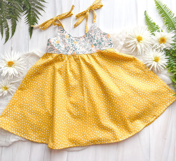 SALE - Girls Twirl Dress - Toddler Dress - Baby Girl Dress - Floral Print Girls Dress - Yellow Dress for Girls - Summer Dress Made in Hawaii