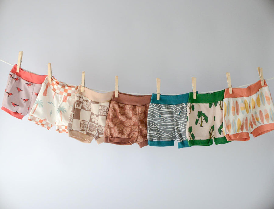 Eco-Friendly Organic Knit Baby Shorts | Ohia Print | Soft Diaper Cover Bummies - Handmade in Hawaii