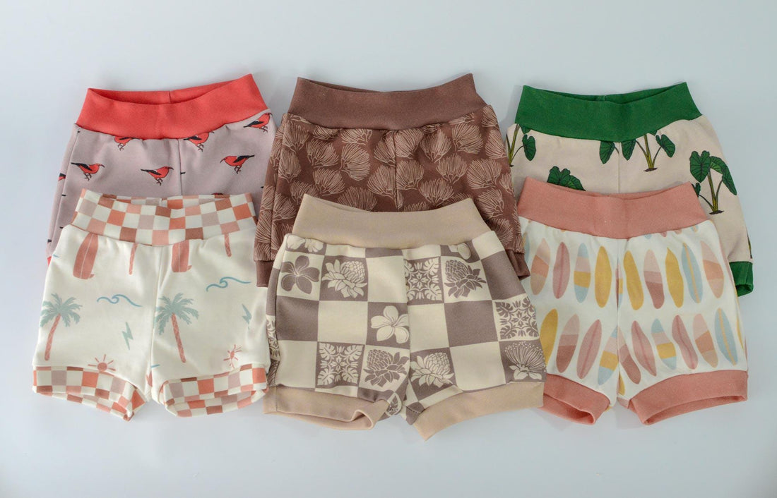 Eco-Friendly Organic Knit Baby Shorts | Ohia Print | Soft Diaper Cover Bummies - Handmade in Hawaii