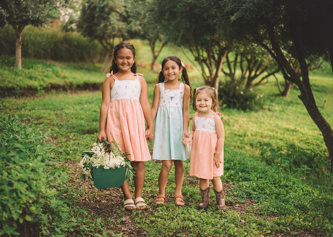 Dragonfly Girls Dress | Botanical Toddler Sundress, Lace Strap Back, Twirly Skirt | Garden Inspired, Handmade in Maui