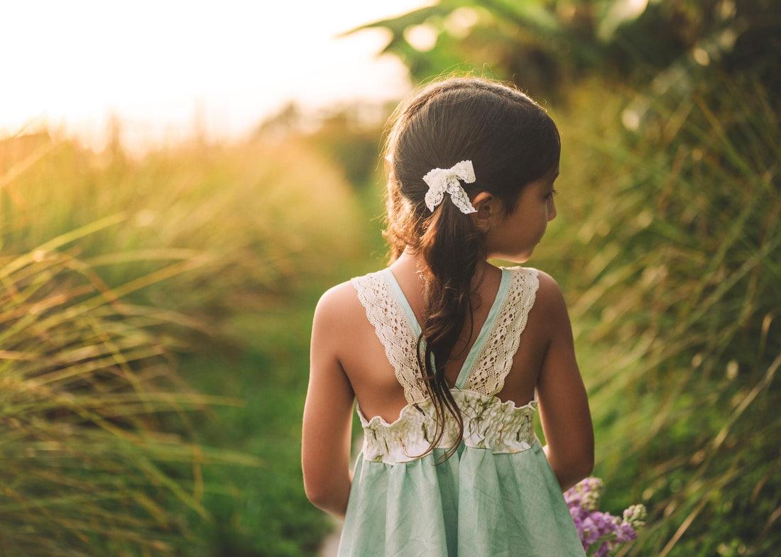Dragonfly Girls Dress | Botanical Toddler Sundress, Lace Strap Back, Twirly Skirt | Garden Inspired, Handmade in Maui
