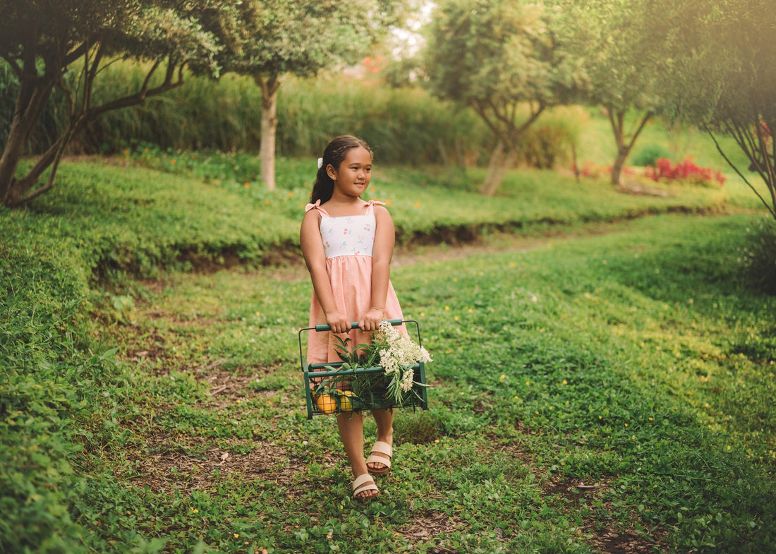 Girls Dress - Cherry Print with Peachy Twirly Skirt and Adjustable Straps - Baby, Toddler or Kid's Dress - Handmade in Maui, Hawaii USA